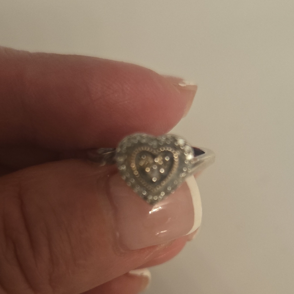 Elegant Silver with Gold Accent Heart Ring Size 6
